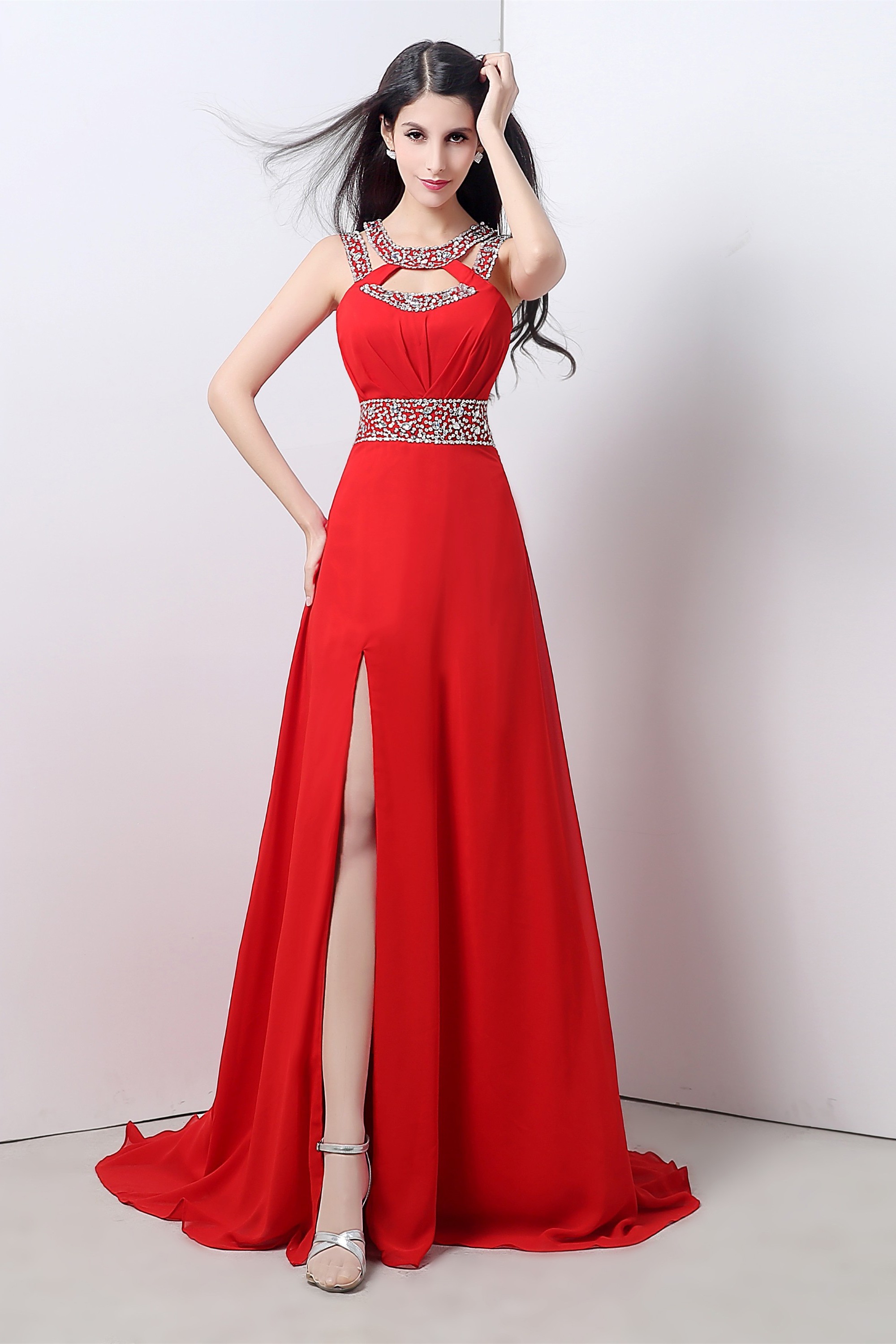 red long gown with slit