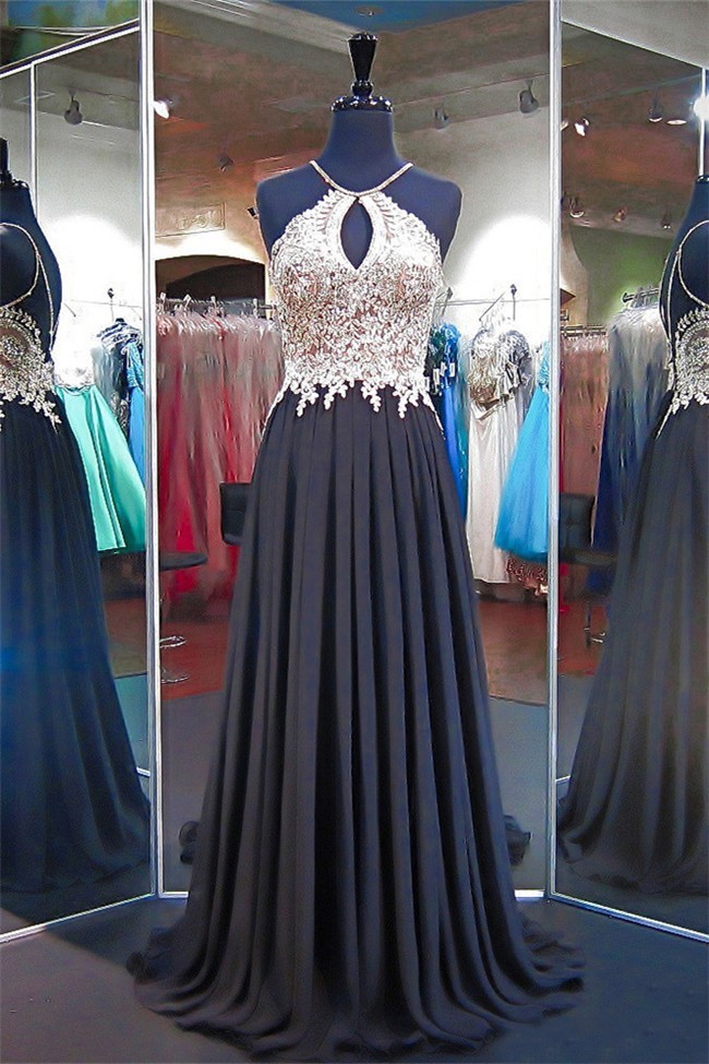 Gold and Black Chiffon Prom Dresses