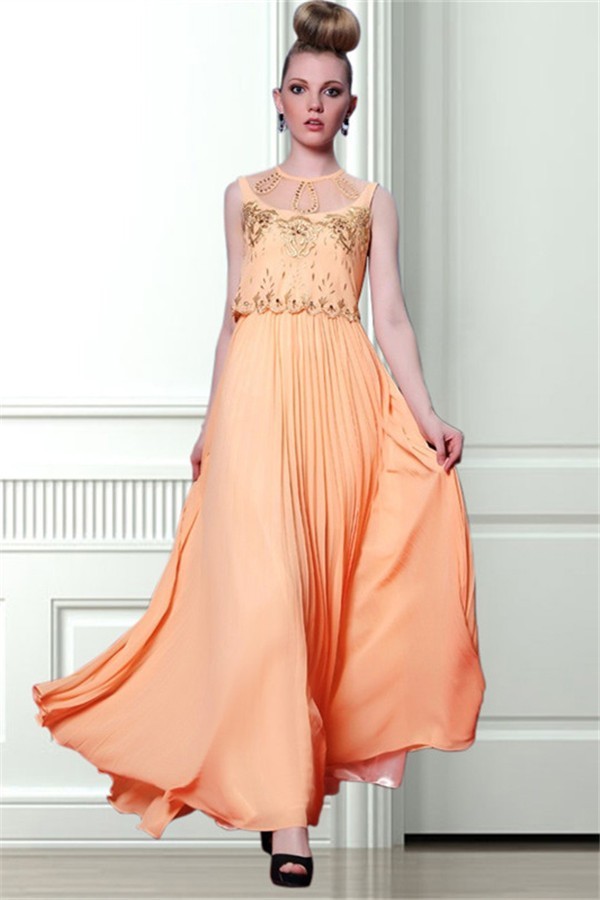 Orange Chiffon Prom Dress
