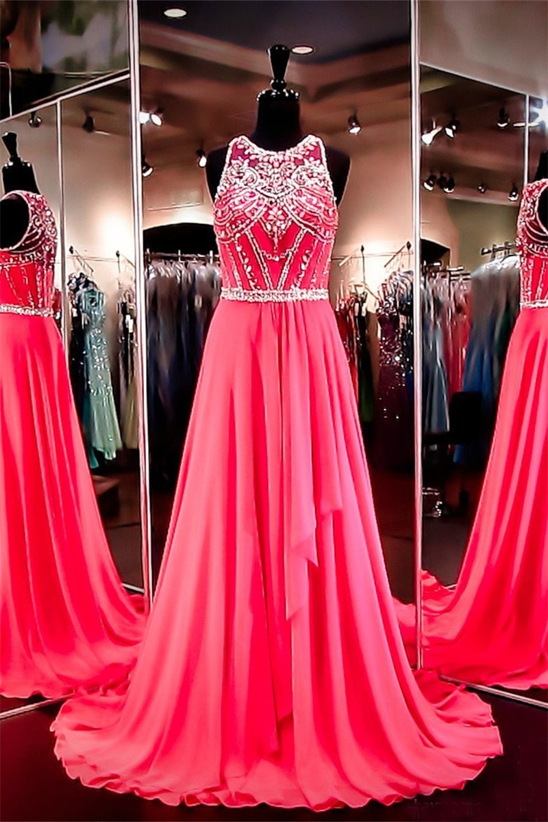 Watermelon Chiffon Prom Dress