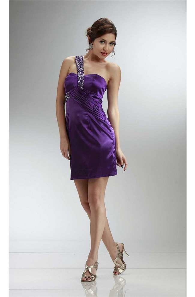 One Shoulder Short Purple Prom Dress