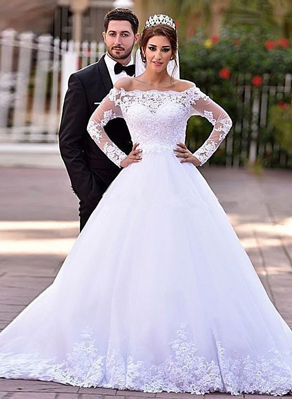 long sleeve tulle wedding gown
