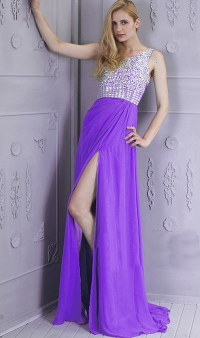 Chiffon One Shoulder Purple Prom Dress