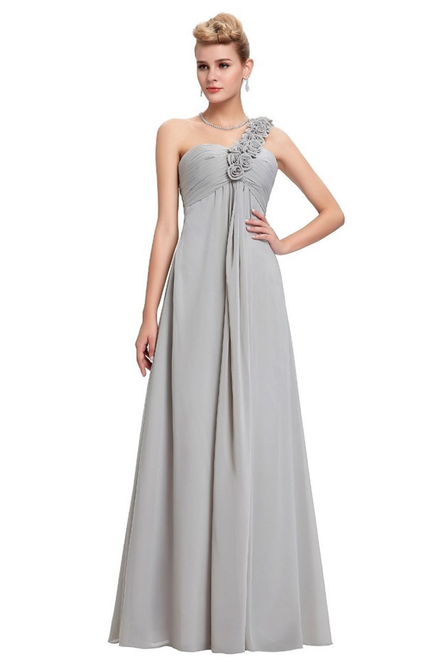 Silver Silk Like Chiffon Long One Shoulder Vintage 