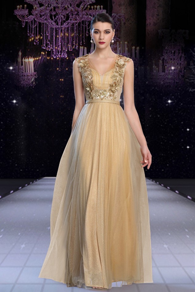 gold tulle gown