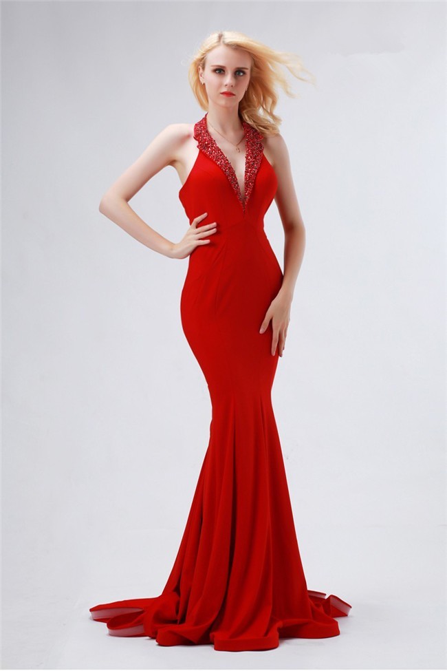 evening gown with plunging neckline