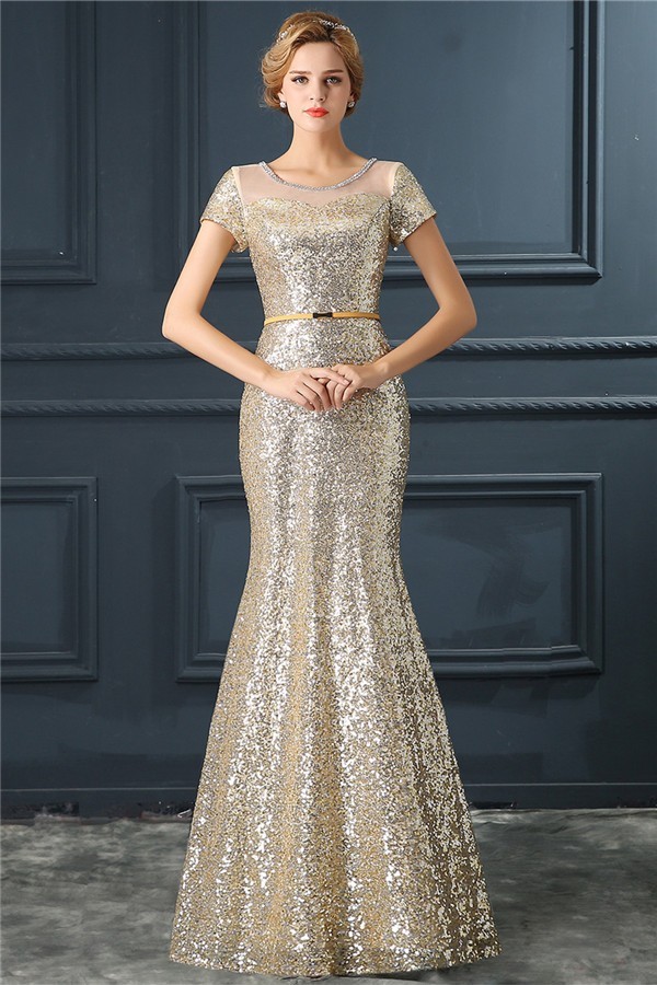 champagne sequin evening gown