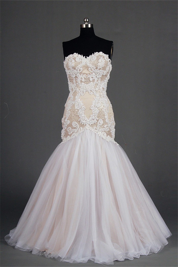 Mermaid Sweetheart Champagne Satin Tulle Lace Beaded Plus Size
