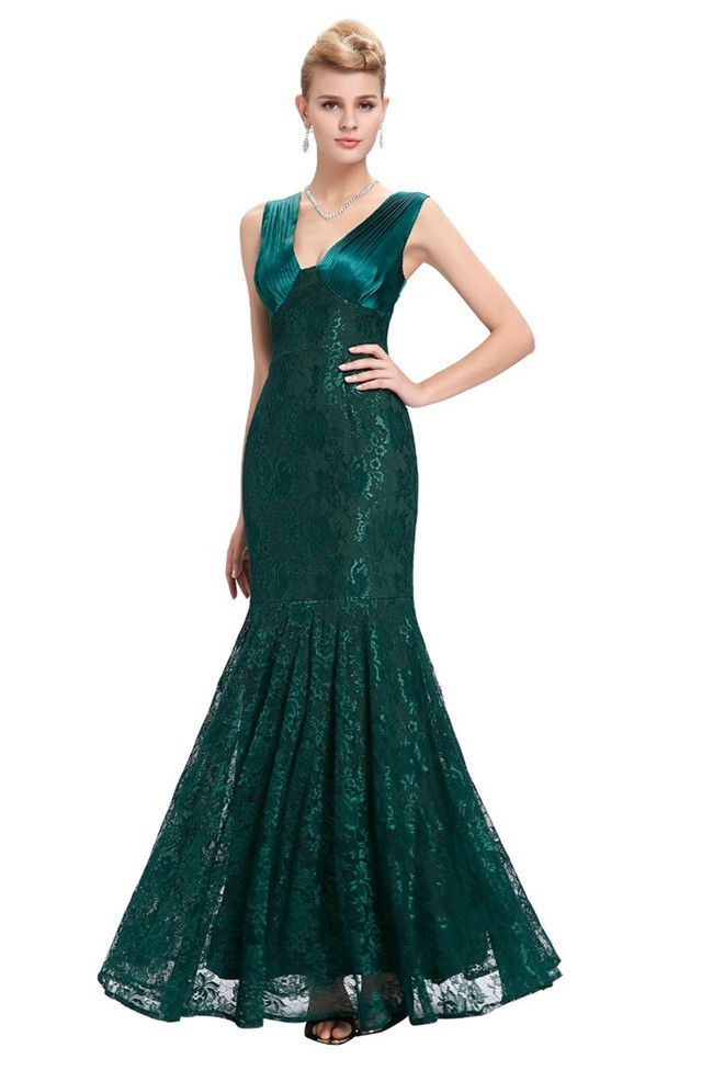 green lace evening gown