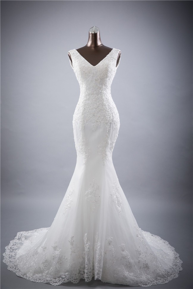 V Neck Corset Wedding Dress