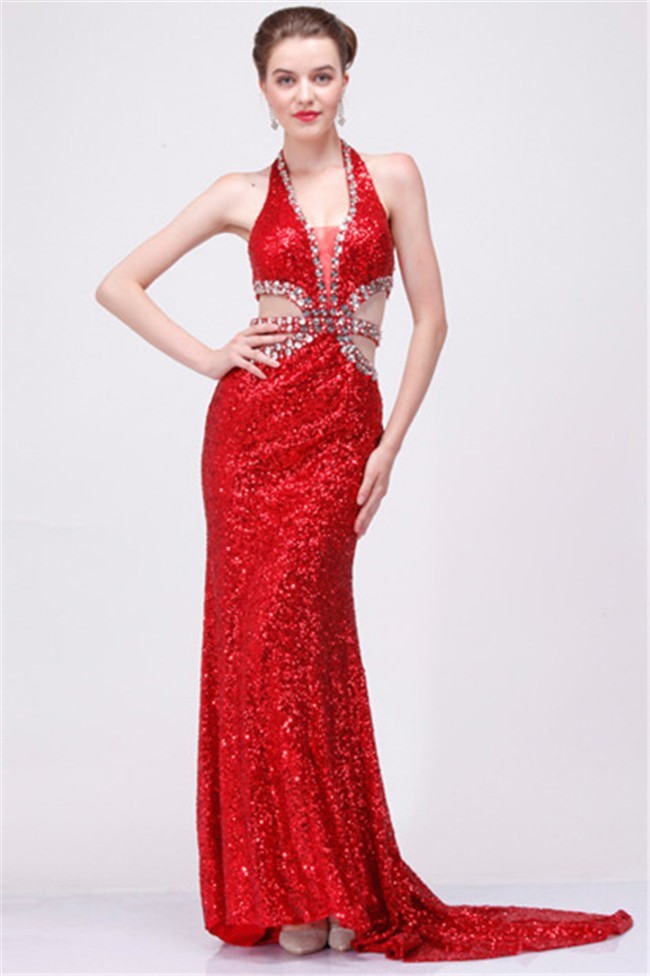 red shimmer gown