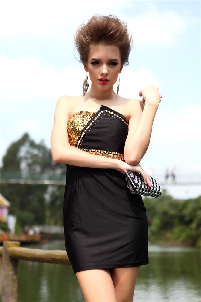 Black and Gold Mini Prom Dresses
