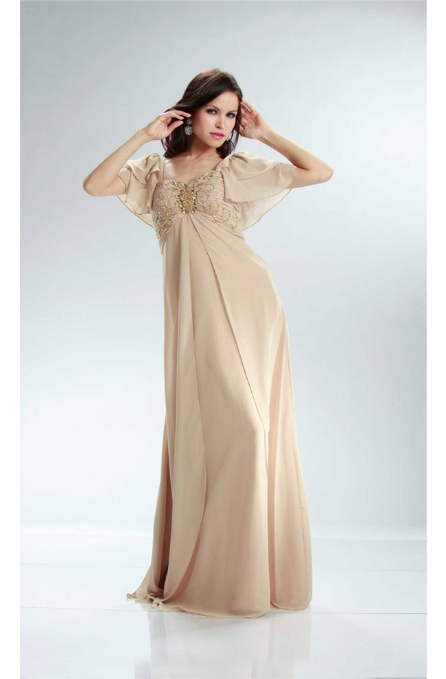chiffon soft gown with beaded lace on empire waist
