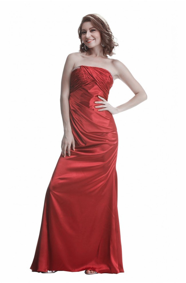 red strapless formal gown
