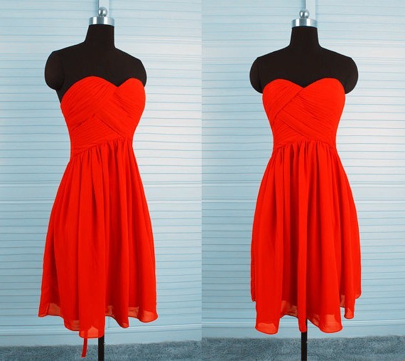 sheath sweetheart empire waist corset back short red chiffon party