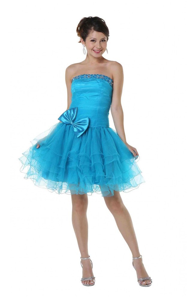 Turquoise Beaded Strapless Dress