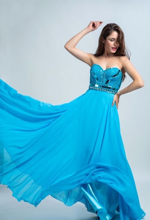 Turquoise Beaded Strapless Dress