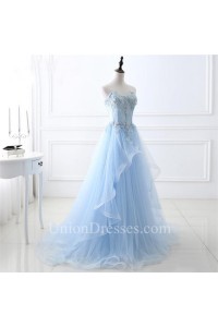 corset applique tulle ruffle beaded prom light dress sweetheart line