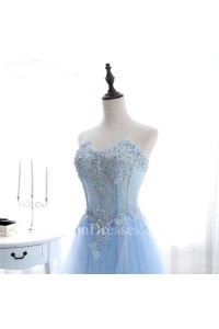 corset applique tulle ruffle beaded prom light dress sweetheart line