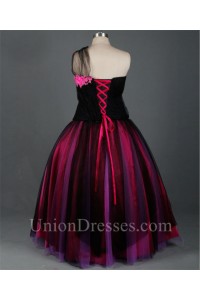 pink dress tulle feather prom shoulder lace gown ball