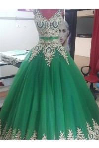 green and gold ball gown