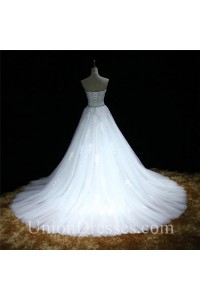 strapless corset tulle gown
