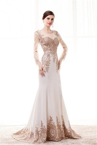 sleeves prom satin lace through gold dress scoop fitted neck