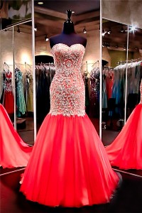 corset tulle applique beaded prom lace gold dress sweetheart mermaid