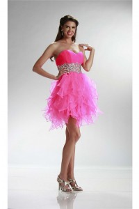strapless organza ruffle prom cocktail short pink dress puffy