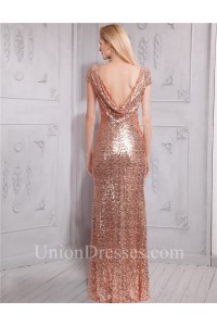sequin dusty prom evening sleeve rose short dress sheath cowl