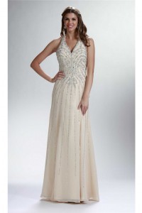 halter sheath chiffon corset champagne beaded prom dress stunning