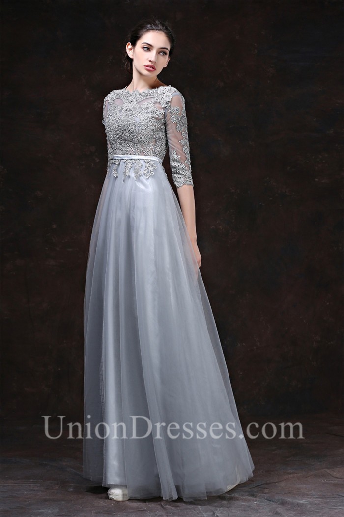 silver tulle gown