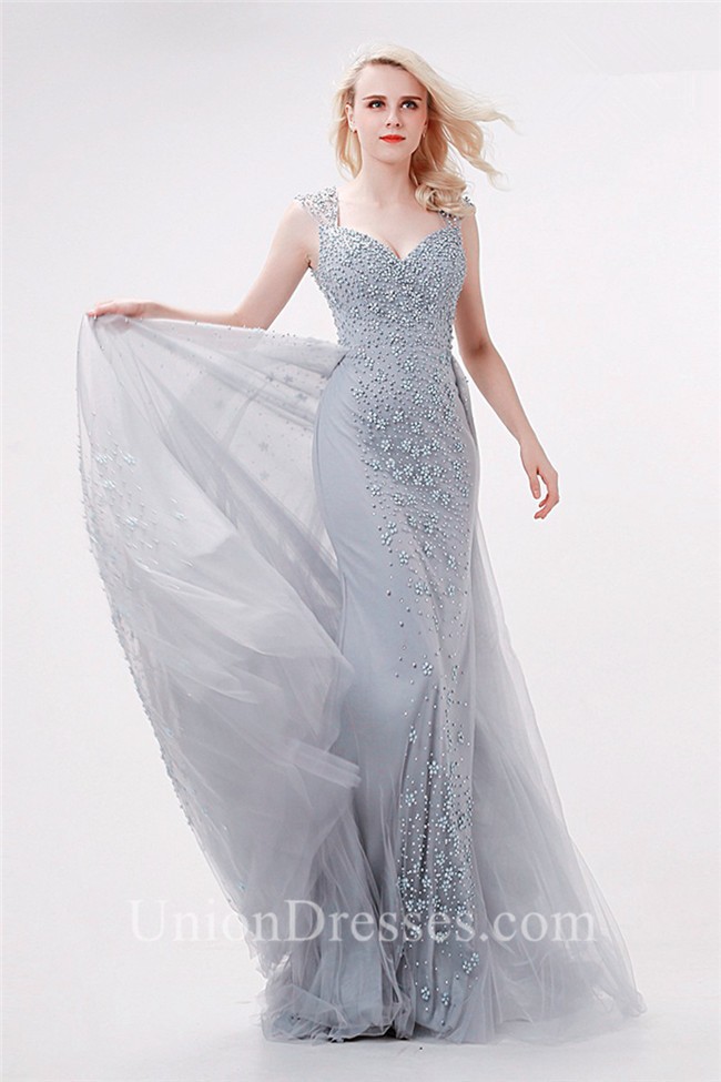 silver tulle gown