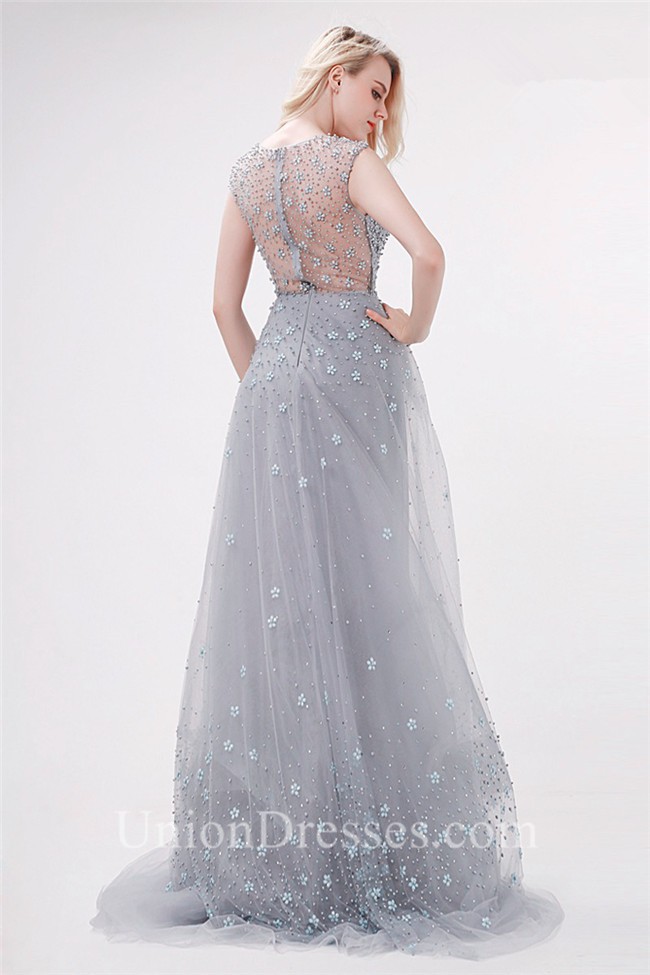 silver tulle gown