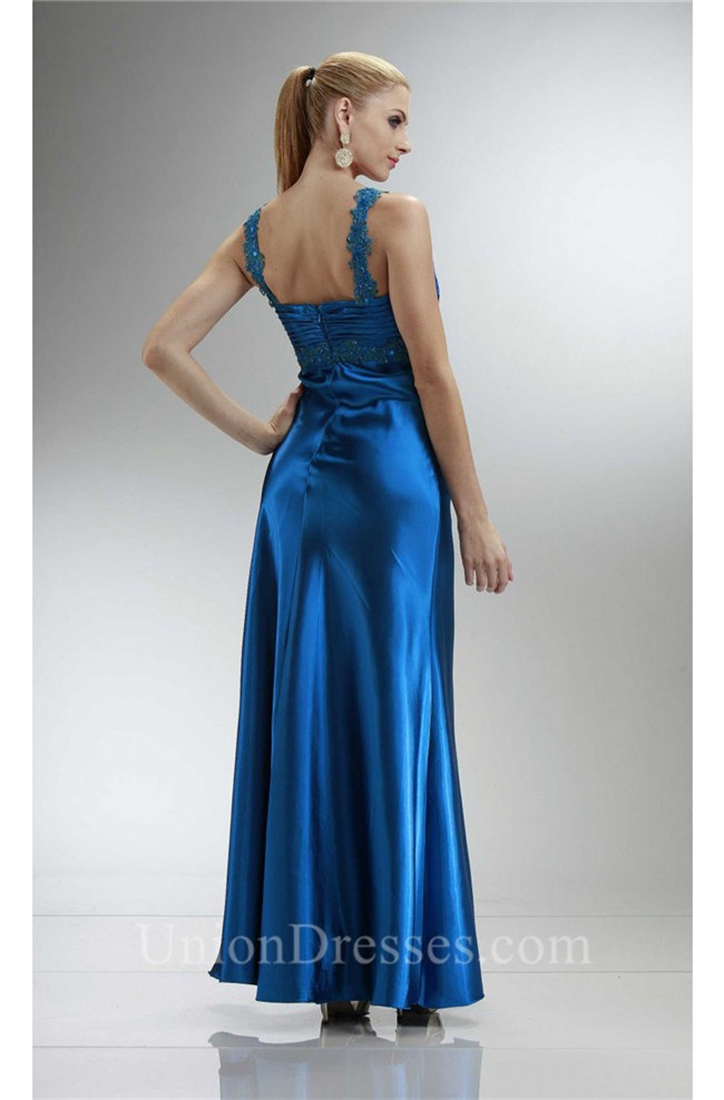Charming Sheath Empire Waist Royal Blue Silk Evening Dress With Straps