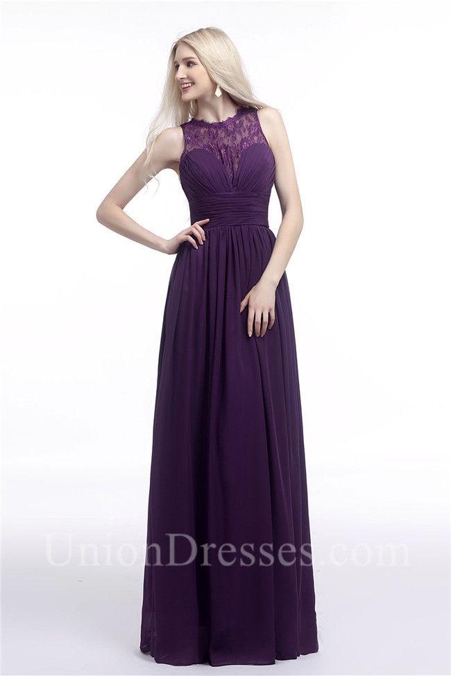 Purple High Neck Prom Dress