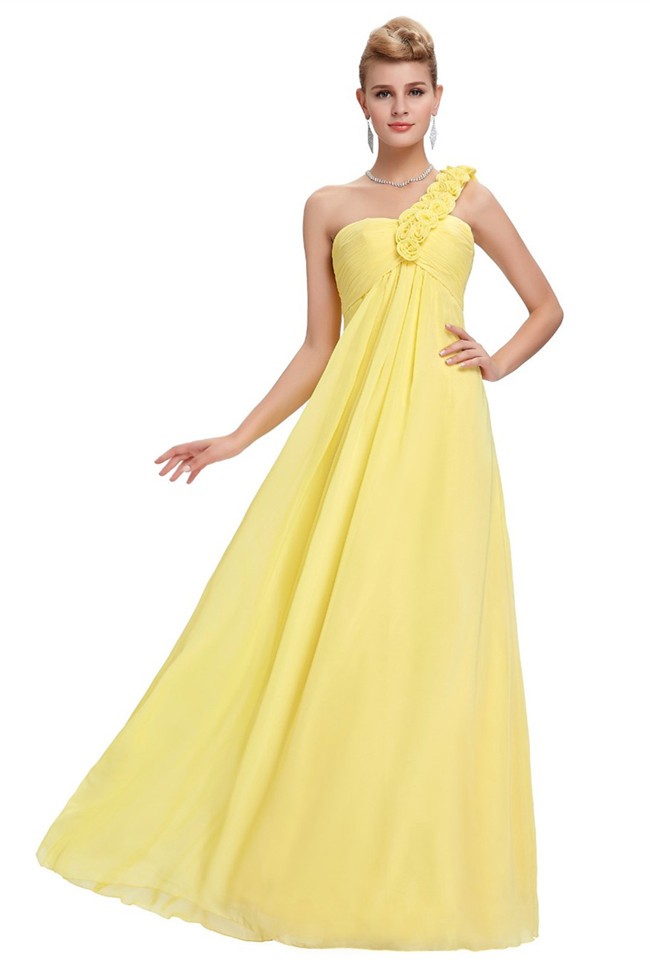 one shoulder empire waist dress