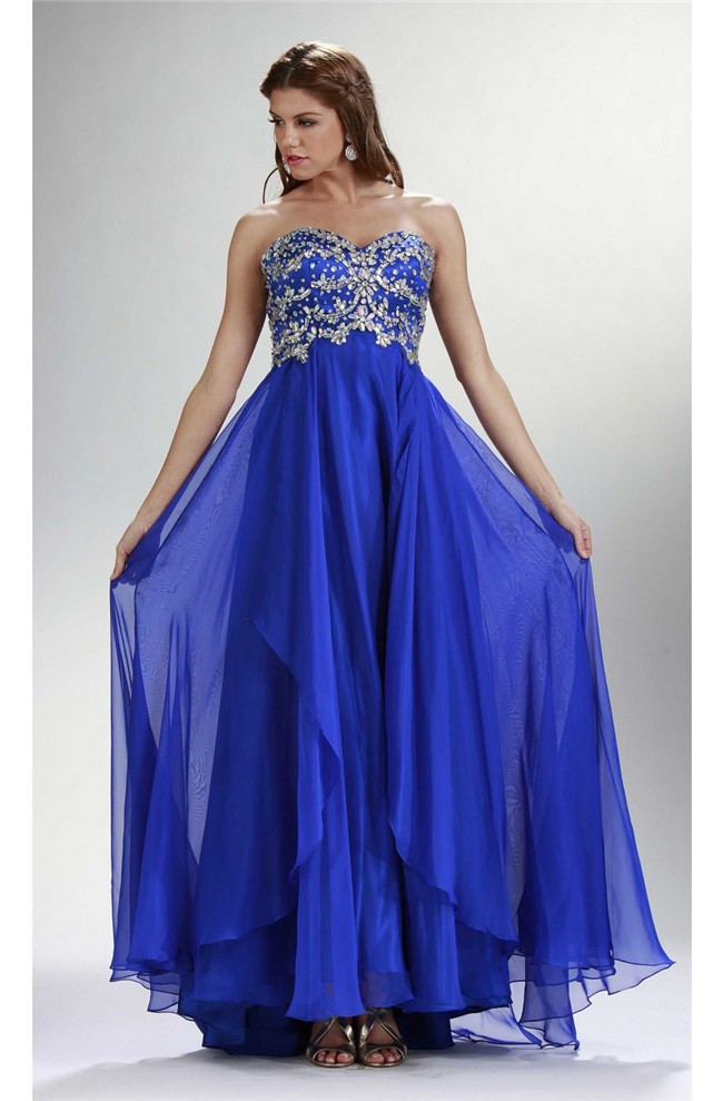 blue beaded evening gown