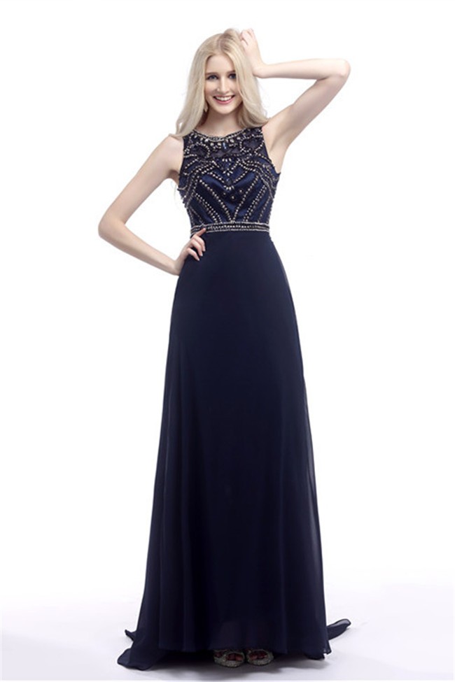 long navy formal gown