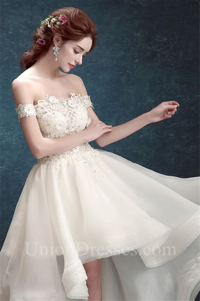 Informal Off The Shoulder High Low Lace Organza Outdoor ...