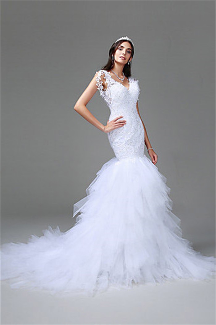 lace v neck open back wedding dress