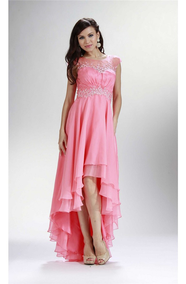 pink chiffon high low dress