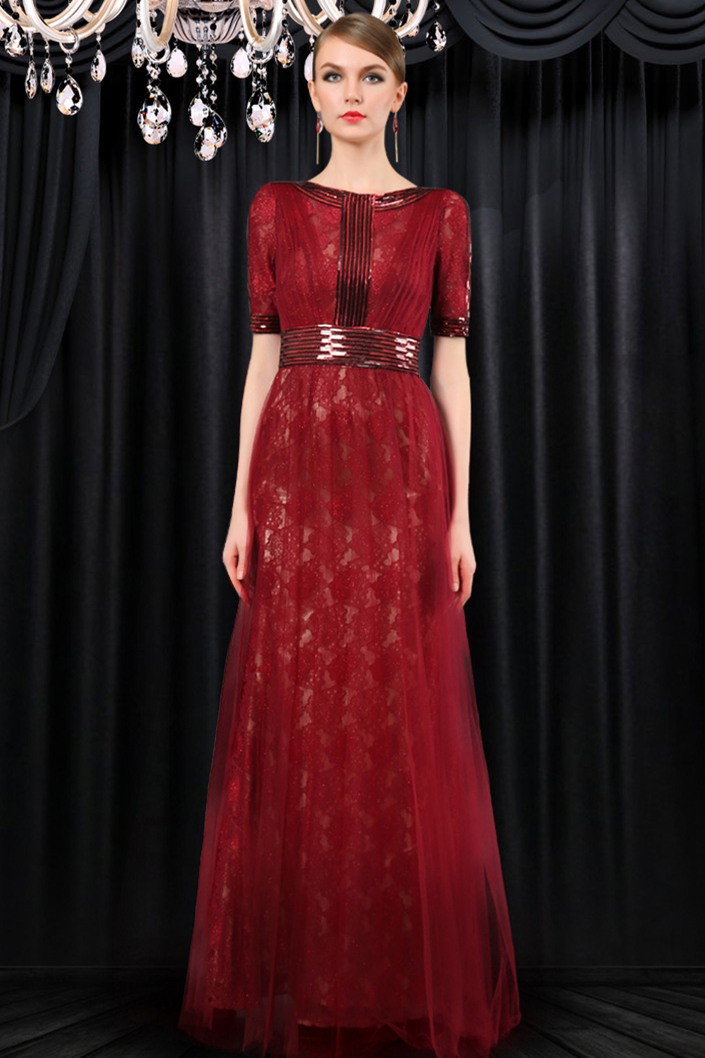 modest high neck full back long burgundy tulle lace light purple maxi dress with sleeves