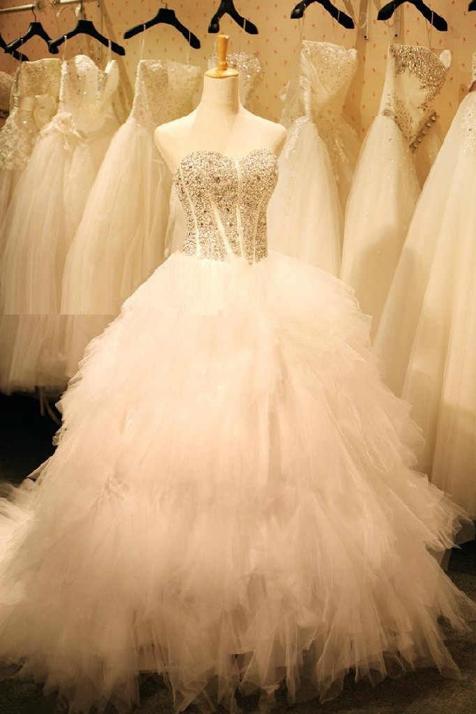 strapless corset tulle gown