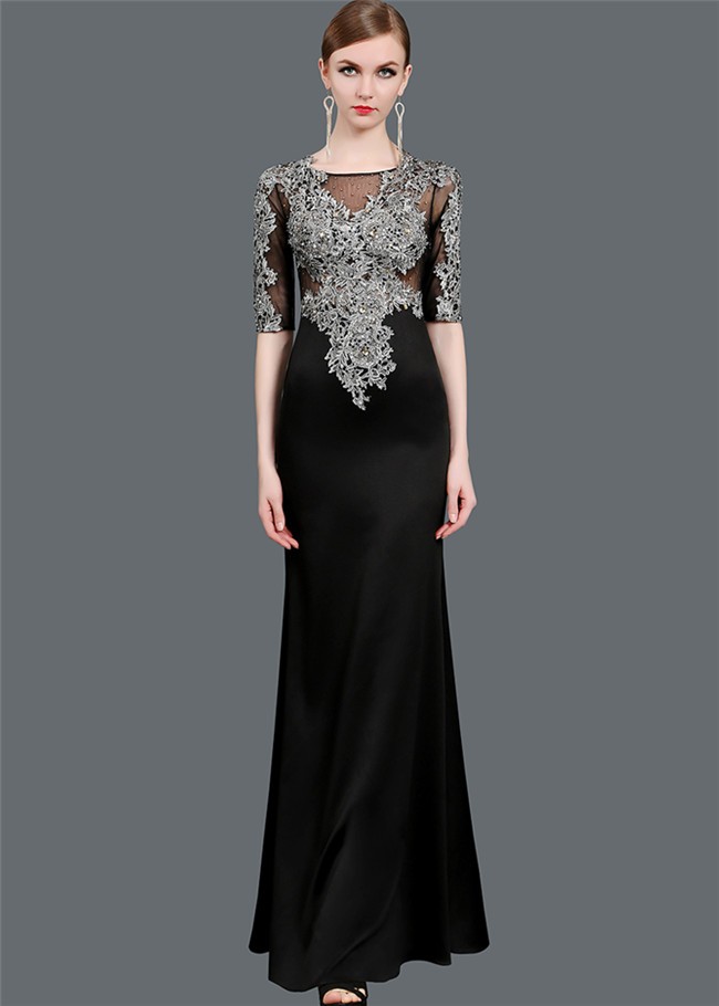 boat neck black gown