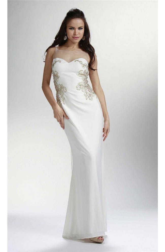 long white sheath gown