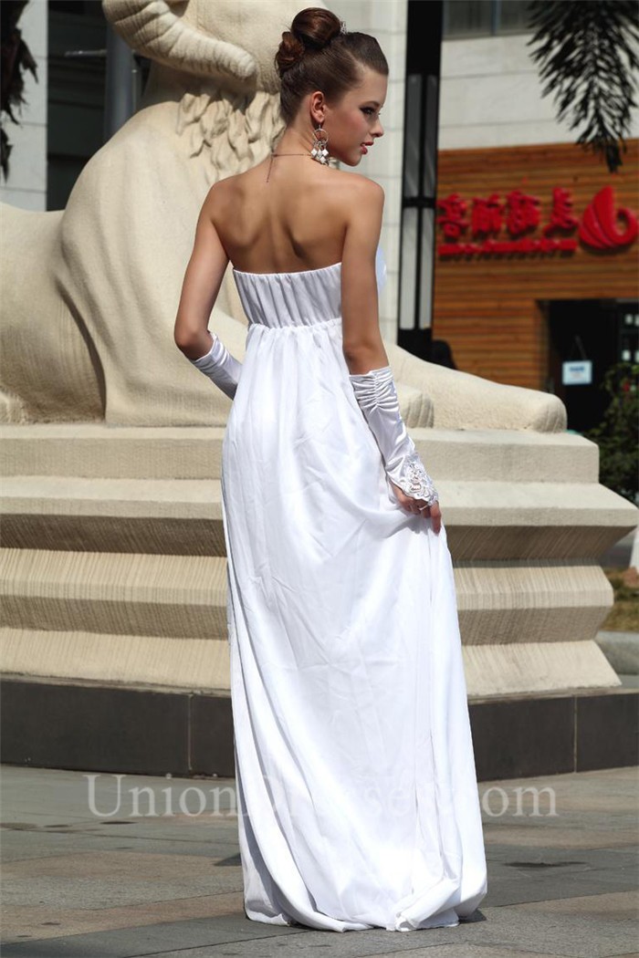 white strapless evening gown