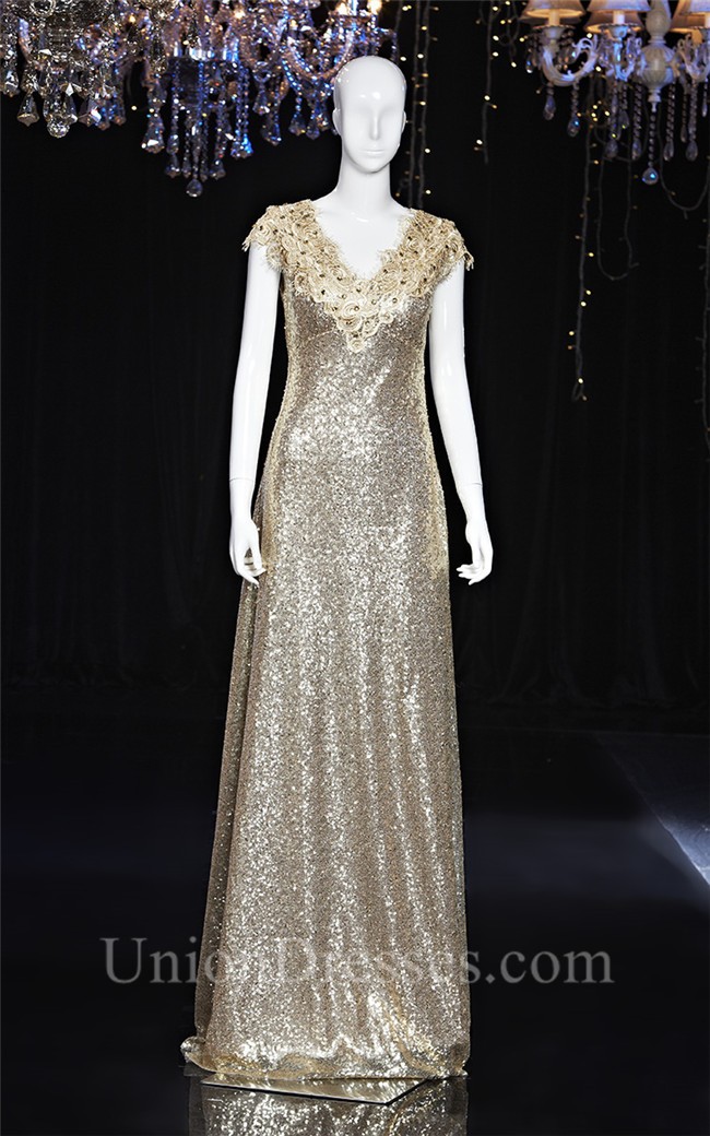 champagne sequin evening gown