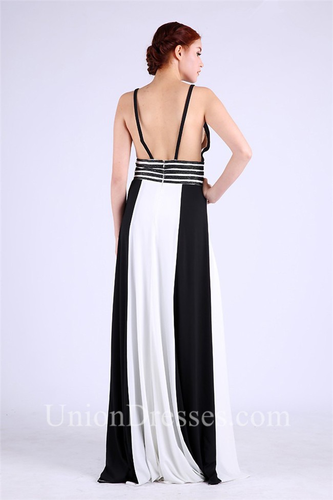 black and white striped gown