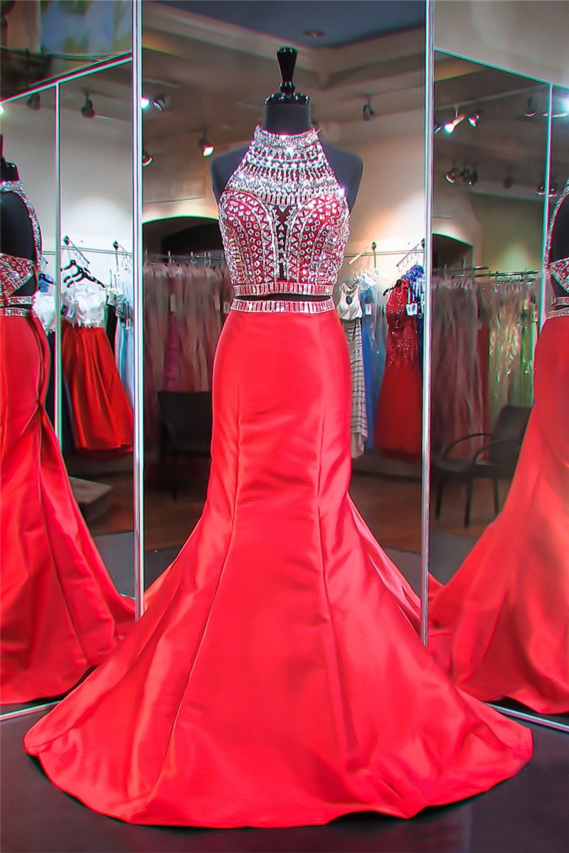 satin red two piece
